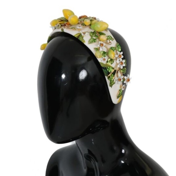 Dolce & Gabbana Accessories - Dolce Gabbana Gold Brass Lemons Crystal Embellished Headband Metal Diadem In Box